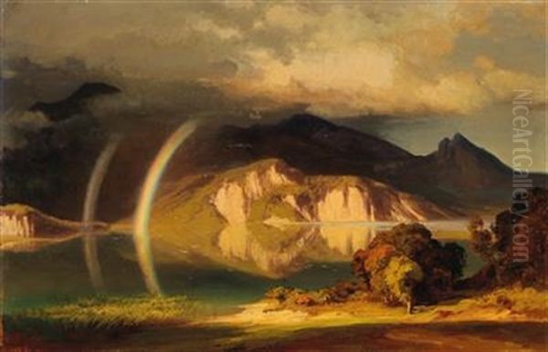 Kochelsee. Torsaule In The Light With Rainbow Oil Painting by August Loeffler