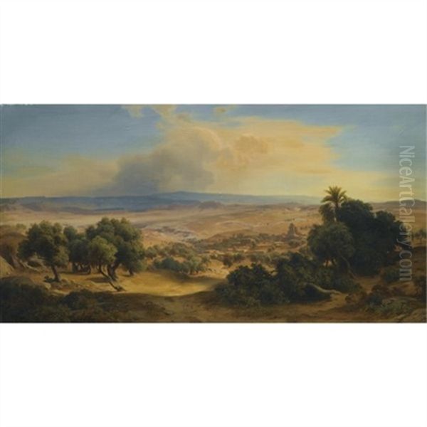 Landscape With Ancient Ruins Oil Painting by August Loeffler