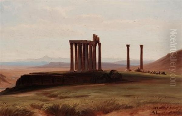 A View Of The Temple Of Olympus Zeus Oil Painting by August Loeffler