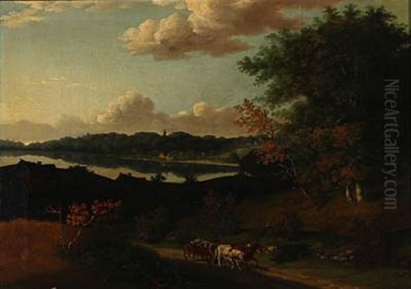 Landscape With A Horse-drawn Carriage Oil Painting by Carl Loffler