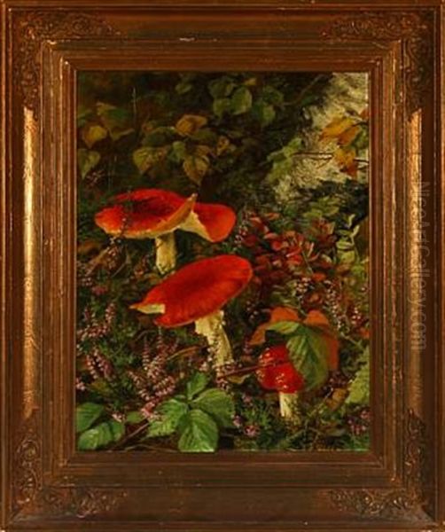 Forest Scenery With Mushrooms Oil Painting by Emma Auguste Loffler