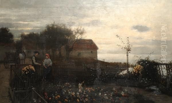 Evening In The Garden Oil Painting by Karl Bennewitz Von Lofen