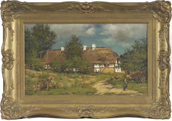 Fachwerkgehoft Oil Painting by Karl Bennewitz Von Lofen