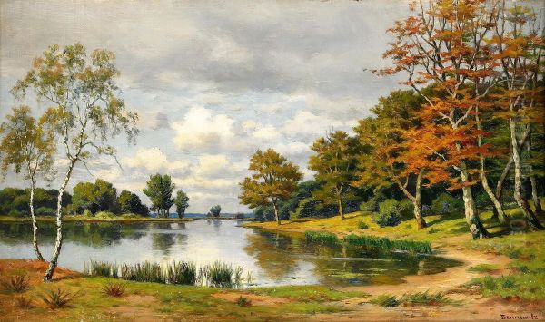 Landskap Med Insjo Oil Painting by Karl Bennewitz Von Lofen