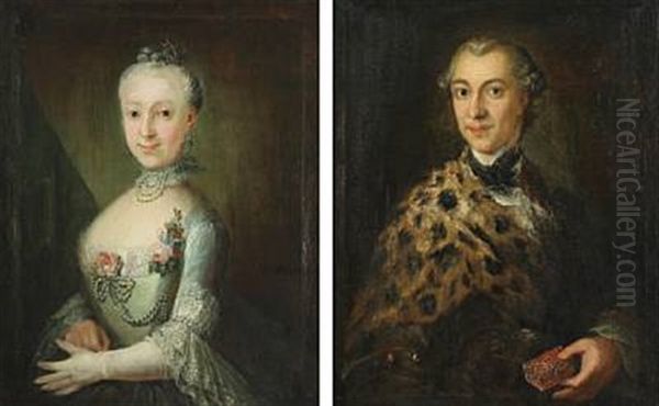 Portraits Of Silver And Goldsmith Sivert And Marie Thorsteinsson, Born Marie Larsdatter Ottesen (pair) Oil Painting by Hendrick Loffler