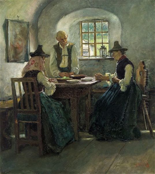 Mittagsmahl Oil Painting by Hugo Loffler