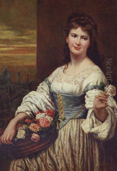 The Flower Girl Oil Painting by Ludwig von Loefftz