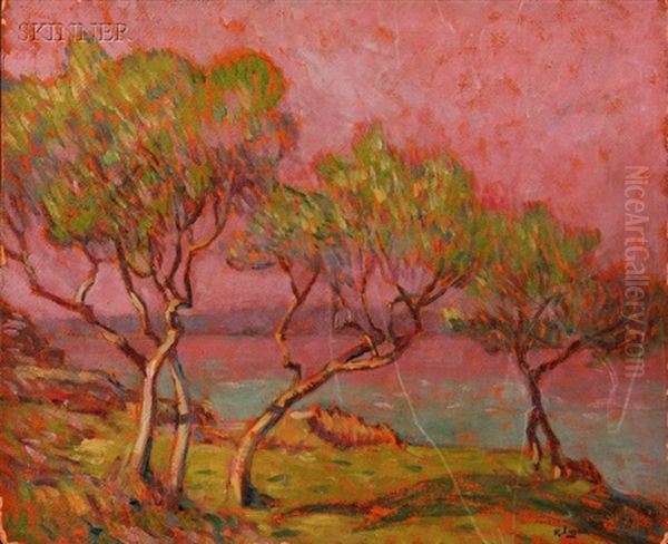 In The Sand Dunes (+ Trees By The Water; 2 Works) Oil Painting by Robert Henry Logan