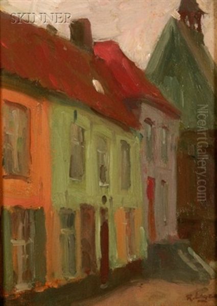 European Street Scene (+ Another; 2 Works) Oil Painting by Robert Henry Logan