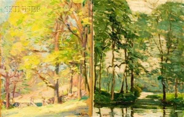 Spring Landscape (+ Another; 2 Works) Oil Painting by Robert Henry Logan