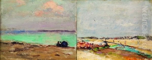 Gray Sky Landscape (+ Tranquil Shore; 2 Works) Oil Painting by Robert Henry Logan