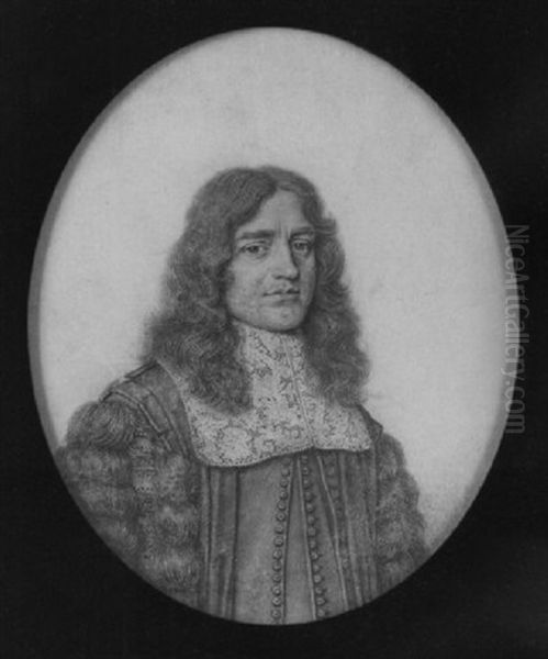 A Gentleman Wearing Leather Jerkin With Knotted Buttons, Embroidered Sleeves With Fur Trim And White Lace Jabot, His Long Hair Worn Naturally Oil Painting by David Loggan