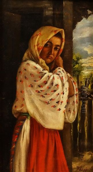 Little Peasant On The Porch Oil Painting by Kimon Loghi