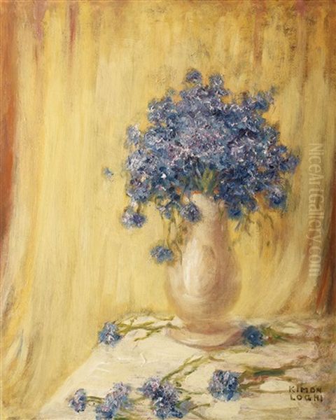 Vase With Cornflowers Oil Painting by Kimon Loghi