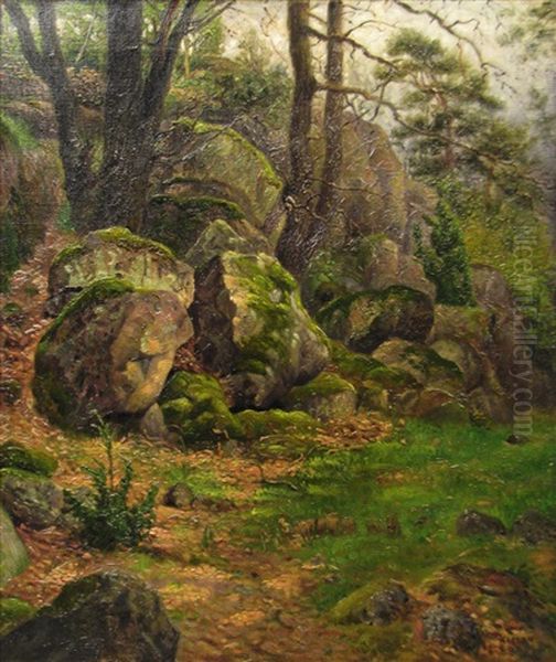 Rocks In The Forest Oil Painting by Kimon Loghi