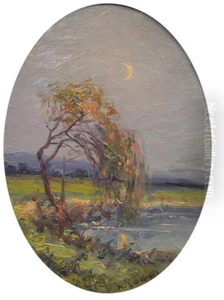 Tree At The Border Of The Lake Oil Painting by Kimon Loghi