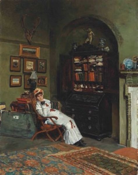 Portrait Of Esther Kenworthy Waterhouse In The Artist's Studio, Primrose Hill Oil Painting by William Logsdail