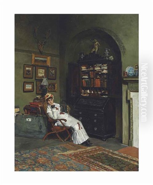 Portrait Of Esther Kenworthy Waterhouse In The Artist's Studio, Primrose Hill Oil Painting by William Logsdail