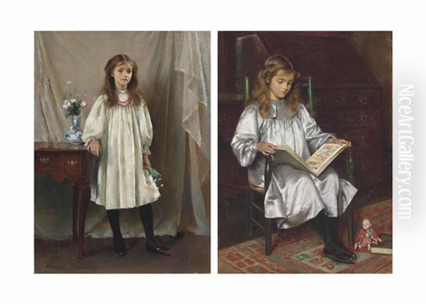 Two Portraits Of The Artist's Daughter, Mary Oil Painting by William Logsdail