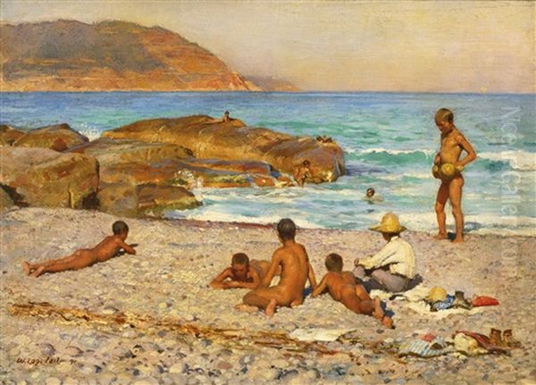 Boys Bathing Oil Painting by William Logsdail