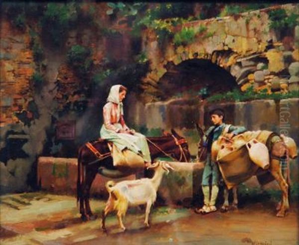 Meeting At The Watering Trough Oil Painting by William Logsdail