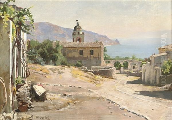 An Italian Village Overlooking The Sea Oil Painting by William Logsdail