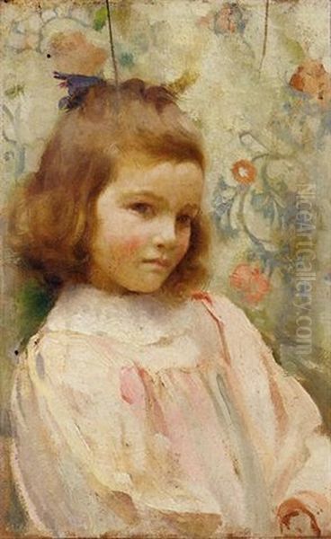 Portrait Of A Young Girl In A Pink Dress Oil Painting by William Logsdail