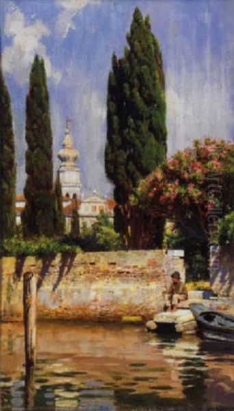 Fishing In The Laguna, Venice Oil Painting by William Logsdail