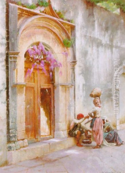 A Street Scene In Taormina Oil Painting by William Logsdail