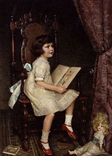 Juliet, Daughter Of Sir Eric Hambro, Seated In An Interior Oil Painting by William Logsdail