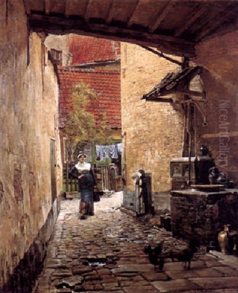 A Quiet Corner In The Dyer's Canal, Antwerp Oil Painting by William Logsdail