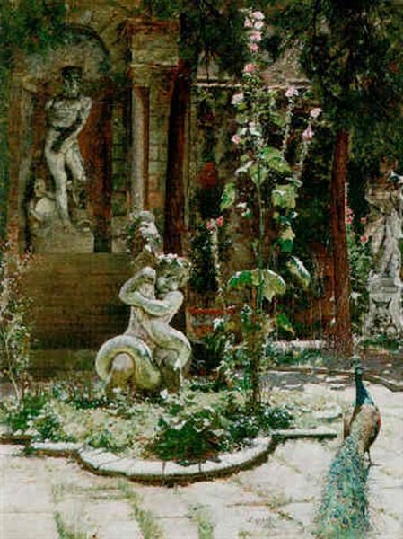 The Garden Of The Palazzo Malipiero (now Barnabo), Adjoining Campo San Samuele And The Grand Canal, Venice Oil Painting by William Logsdail