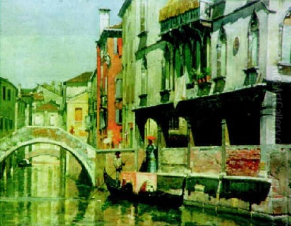 A Venetian Backwatter Oil Painting by William Logsdail