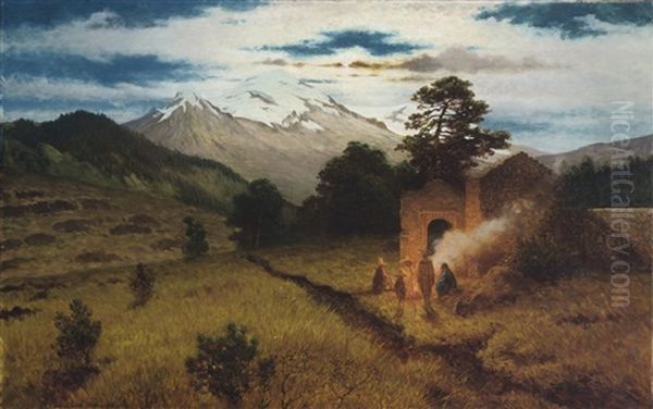 Landscape With The Iztaccihuatl In The Background Oil Painting by August Loehr