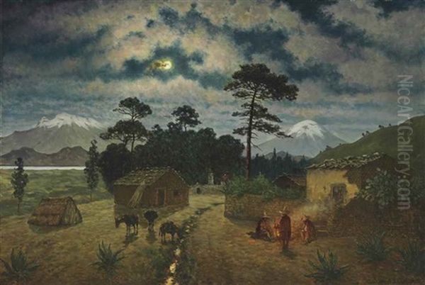 Night Landscape In The Valley Of Mexico Oil Painting by August Loehr