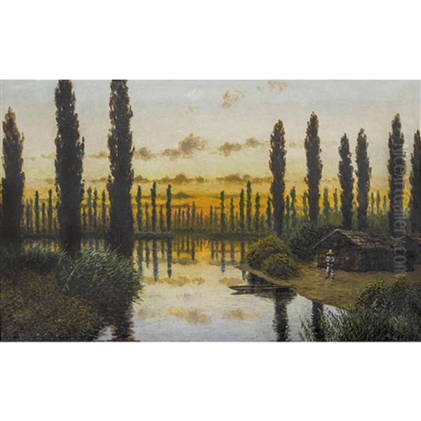 Die Schwimmenden Garten Von Xochimilco Oil Painting by August Loehr