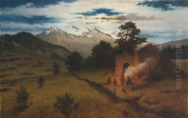 Landscape With The Iztaccihuatl In The Background Oil Painting by August Loehr