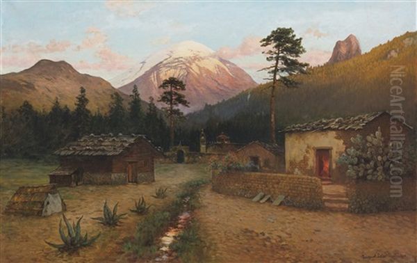 Landscape With Volcano Oil Painting by August Loehr