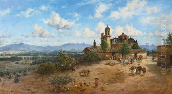 El Valle De Mexico Oil Painting by August Loehr