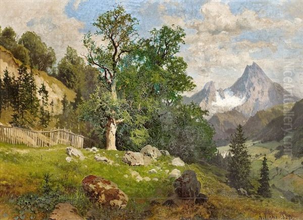 Gebirgslandschaft Oil Painting by August Loehr