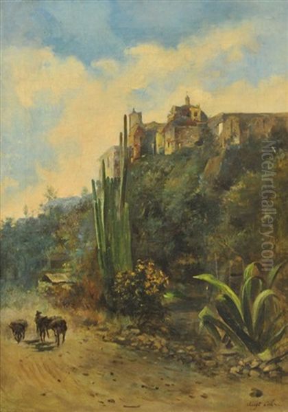 Paysage Con El Castillo De Chalpultepec (landscape With Chalpultepec Castle) Oil Painting by August Loehr