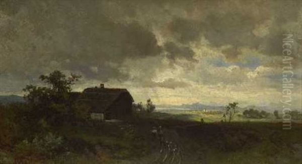 Voralpenlandschaft Bei Aufziehendem Wetter Oil Painting by August Loehr