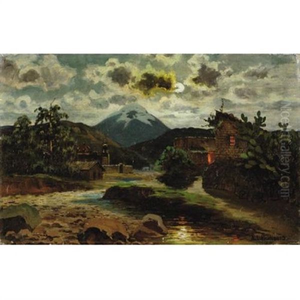 Paisaje Con Volcan Oil Painting by August Loehr