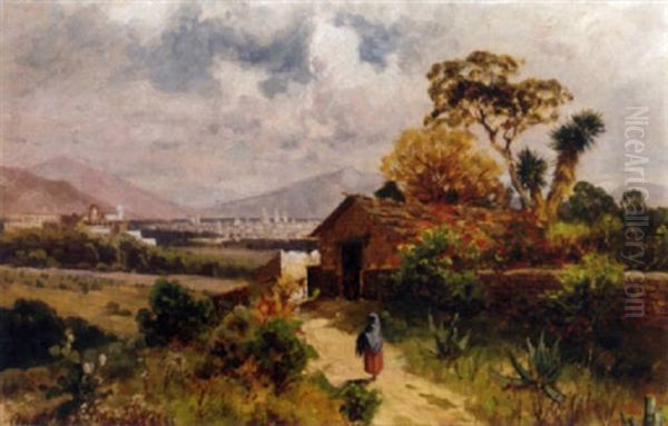 A View Towards Mexico City Oil Painting by August Loehr