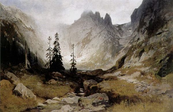 Prachtvoll Beleuchtetes Gebirgsmassiv Mit Sonnigem Einfall Durch Steigenden Dunst Oil Painting by August Loehr