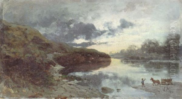 Isarlandschaft Mit Blick Auf Munchen Oil Painting by August Loehr