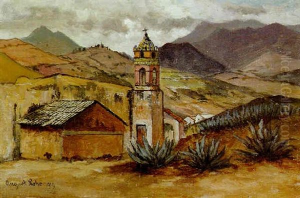 Village Church Oil Painting by August Loehr