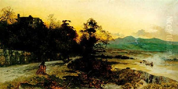 Vista De Valle De Mexico Con El Castillo De Chapultepec Oil Painting by August Loehr