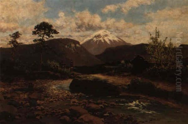 Paisaje Con Volcan Oil Painting by August Loehr