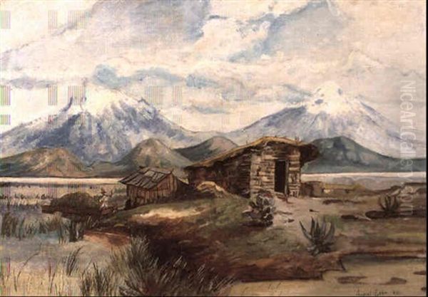 Popocatepetl E Iztlazihuatl Oil Painting by August Loehr